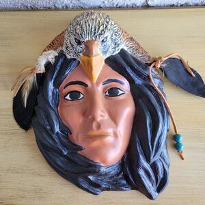 Vintage Native American Cheyenne and Creek Indian style wall mask - bald eagle
